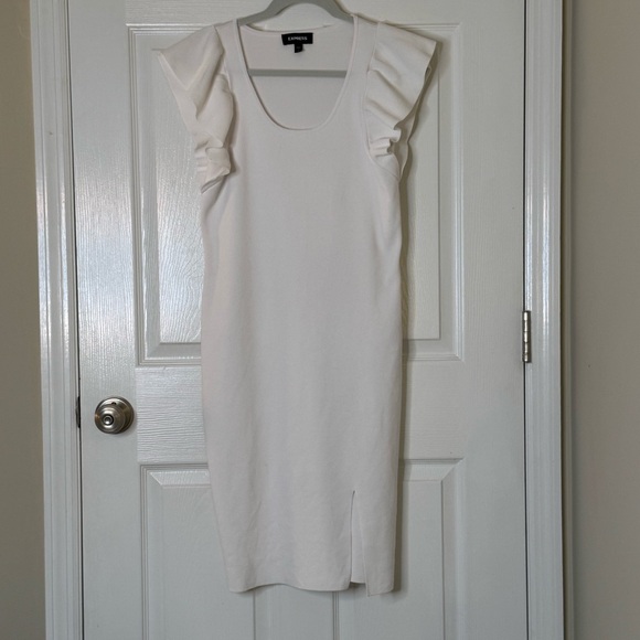 Express White Midi Sheath Dress with Ruffled Sleeves Size S - Picture 1 of 6